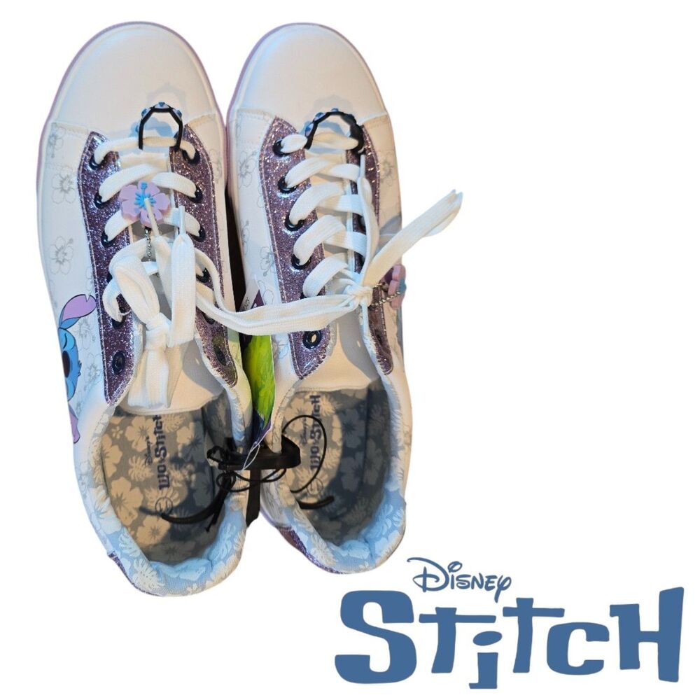 Disney Stitch Sneakers Size 11 NWT Cute Kawaii Floral Glitter Shoes